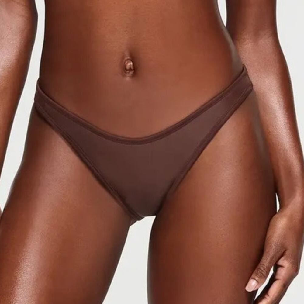 NWT SKIMS Rubberized Scuba Swim Tanga Bikini Bottom in COCOA Size XXS